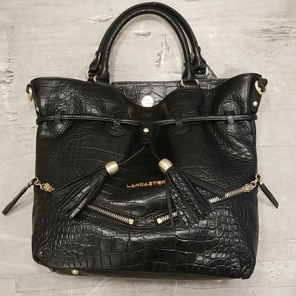 💕LANCASTER PARIS💕 Exotic Croco Embossed Crocodile Texture 100% Leather Bag NWT - Picture 1 of 14